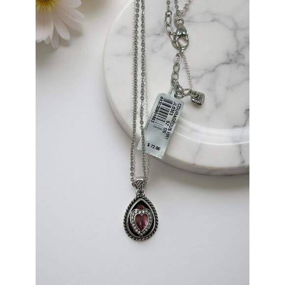 NWT Brighton Courageous Heart Necklace & Earrings Set Lavender Crystal - Picture 4 of 6